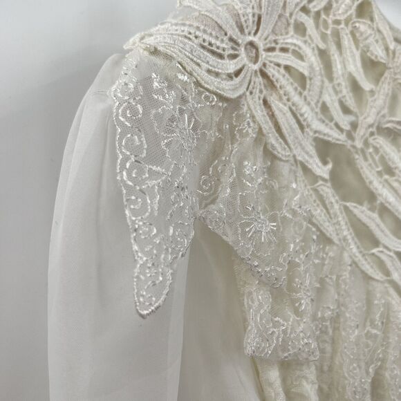 VTG Bhatti France Lace Ruffle Bodysuit Shoulder Pads Victorian S/M Classy - Picture 7 of 16